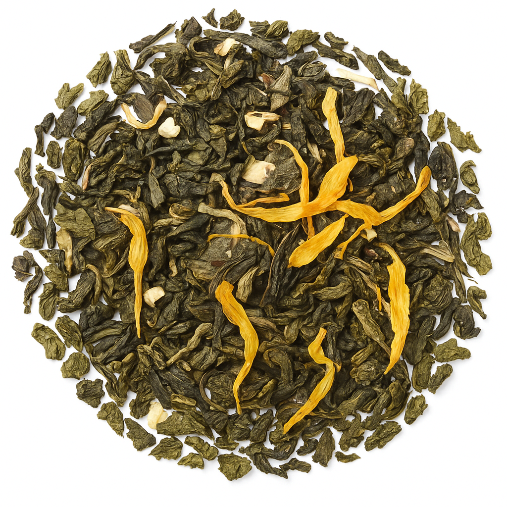 Tempio del Cielo Bio: tè verde con arancia e zenzero biologici. Fresco e speziato. Acquista online Tempio del Cielo Bio.