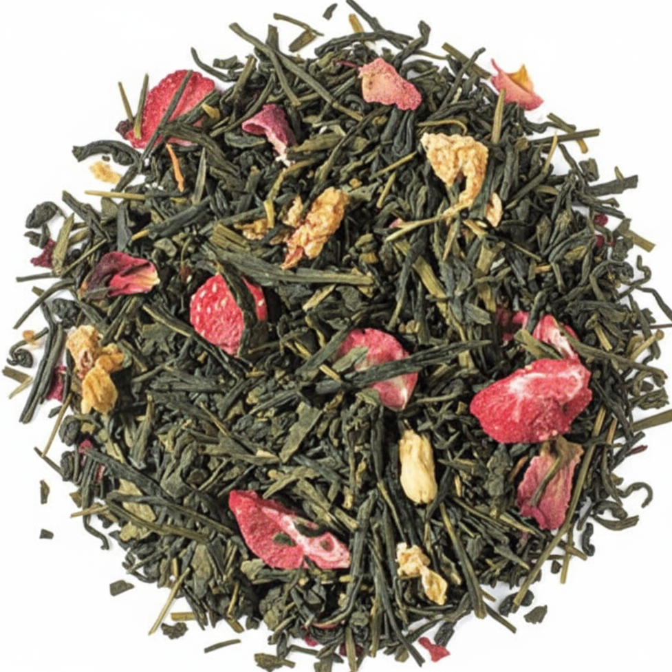 Fiji: tè verde con fragola e litchi liofilizzati, fiori di gelsomino. Aroma dolce e delicato. Acquista online Fiji.