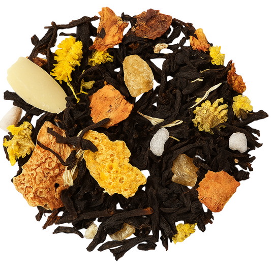 O’ Sole Mio: tè nero con limone, panna cotta e frutta. Miscela golosa e profumata. Acquista online O’ Sole Mio.