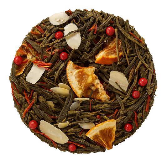 Samurai: tè verde con mandorla, arancia e pepe rosa. Fresco e speziato, perfetto caldo o freddo. Acquista online Samurai.