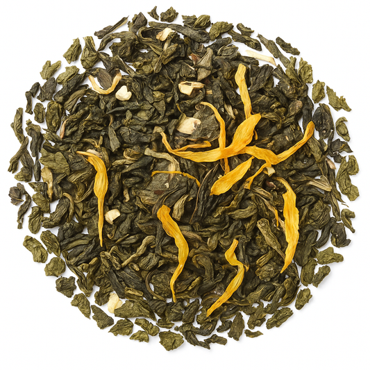 Tempio del Cielo Bio: tè verde con arancia e zenzero biologici. Fresco e speziato. Acquista online Tempio del Cielo Bio.